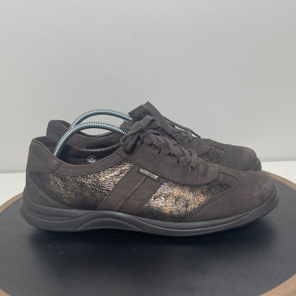 Mephisto Runoff Sneakers Women 8 Walking Shoes Brown Bronze Leather Luxury